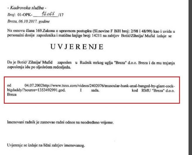 Na uvjerenju o zaposlenju osvanuo "prosti" link koji nikako ne bi trebao biti tu 