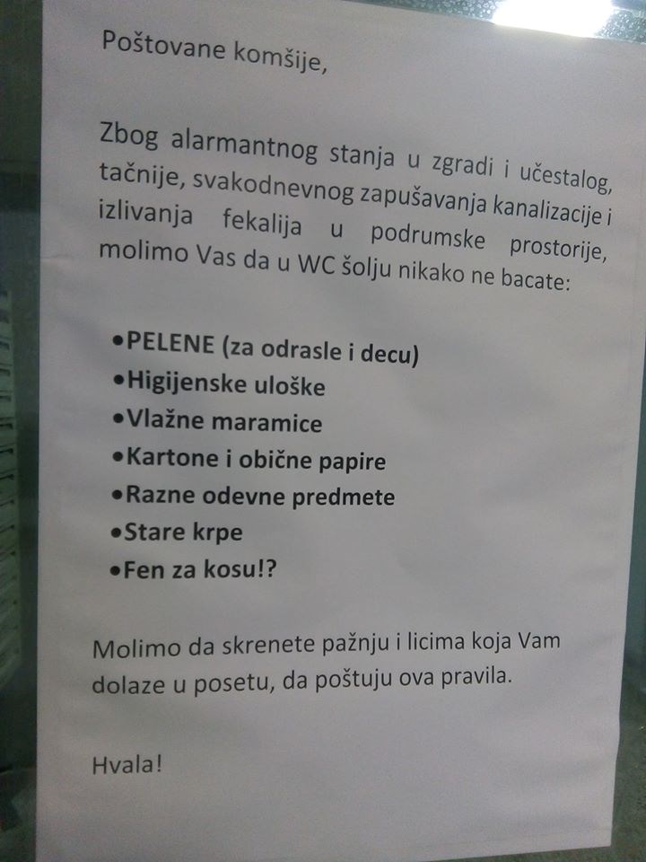 Ostavili su obavijest zbog čestih problema s odvodom, a kada je pročitate, ostat ćete u šoku