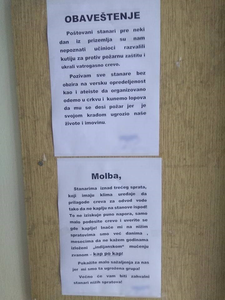 "Bez obzira na vjersku opredijeljenost..." Stanari zgrade dobili urnebesnu molbu