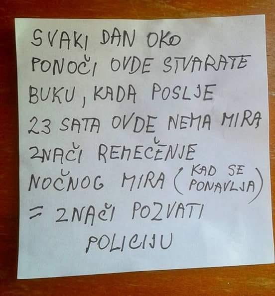 Mladi susjedi bili su preglasni pa su se stariji požalili na ovaj način