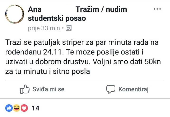 Na FB stranici za studentske poslove osvanuo je vrlo čudan oglas