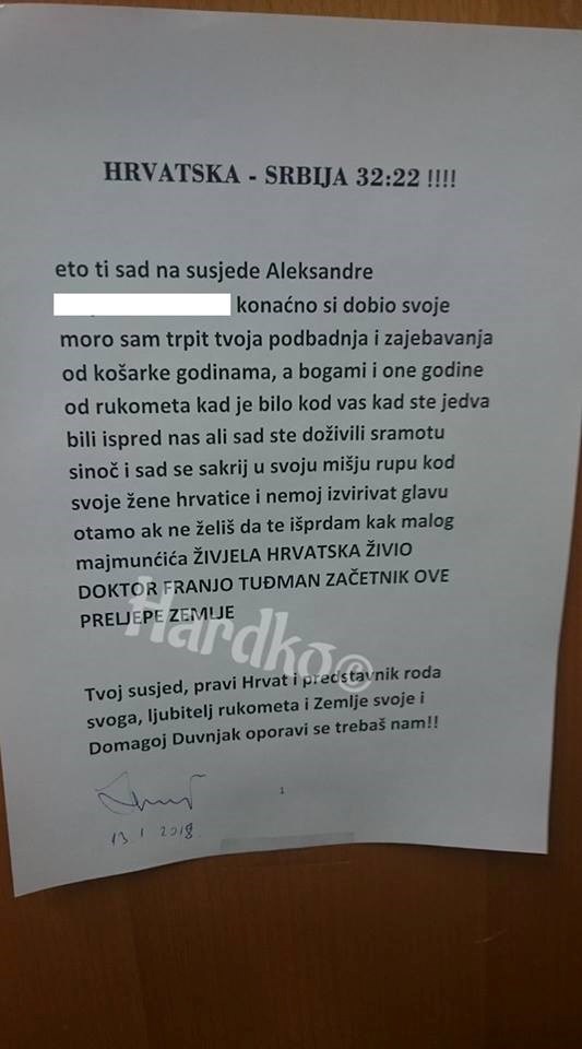 Nakon rukometne utakmice, ostavio je pismo susjedu Srbinu i šokirao cijelu regiju