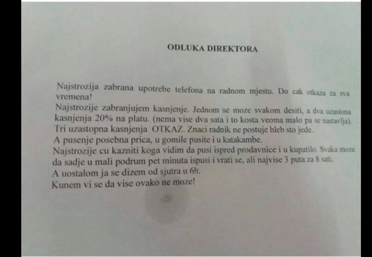 Direktora su jako naljutile neke stvari pa je ostavio ljutu poruku radnicima