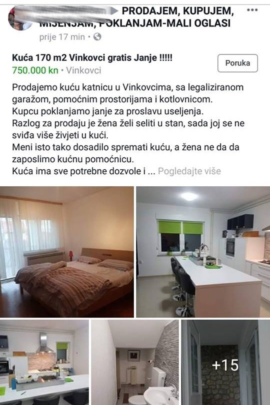 Čovjek prodaje kuću katnicu, a razlog prodaje nasmijao je mnoge ljude