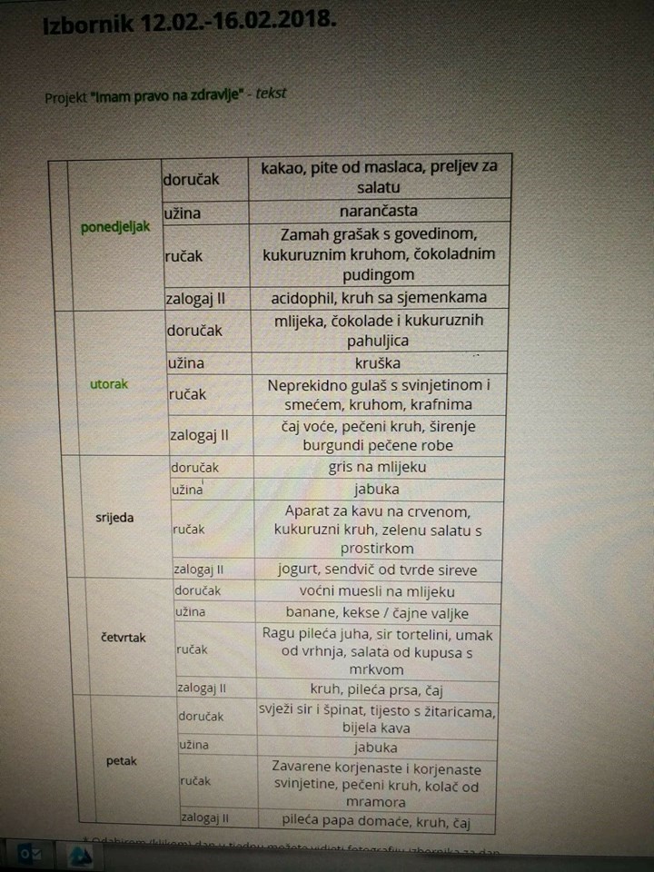U jednom je vrtiću osvanuo čudan tjedni meni koji će vas potpuno zbuniti