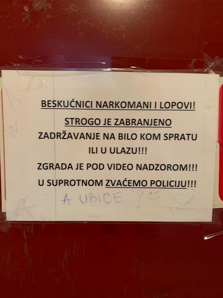Netko je u ulazu ostavio poruku sumnjivim ljudima pa dobio dodatno pitanje