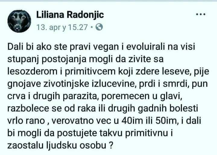 Veganka izvrijeđala ljude koji jedu meso na užasan način