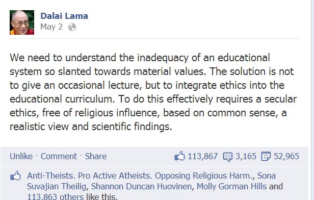 Dalaj Lama za etiku i poštenje bez vjerskih nametanja