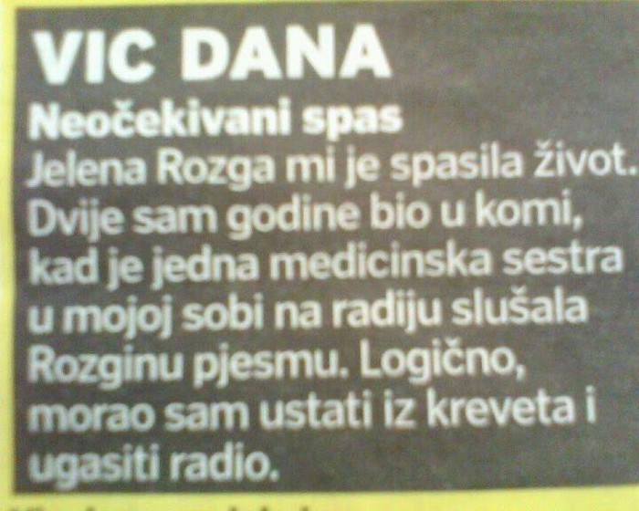 Jelena Rozga mu spasila život, ustao čovjek iz kome