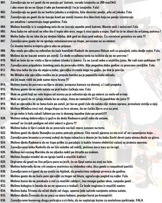 Pravilnik za svatove: Će da dobi metak tko krši