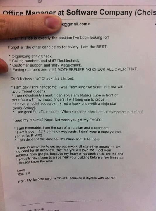 Genijalna prijava za posao: Idealan za rješavanje sranja