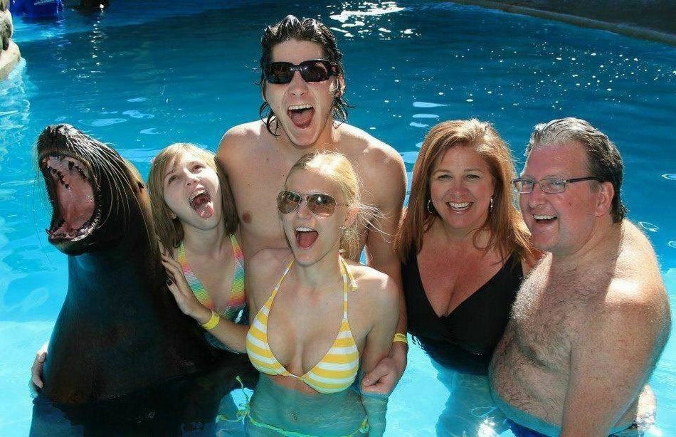 I morski lav oduševljen obiteljskom fotkom