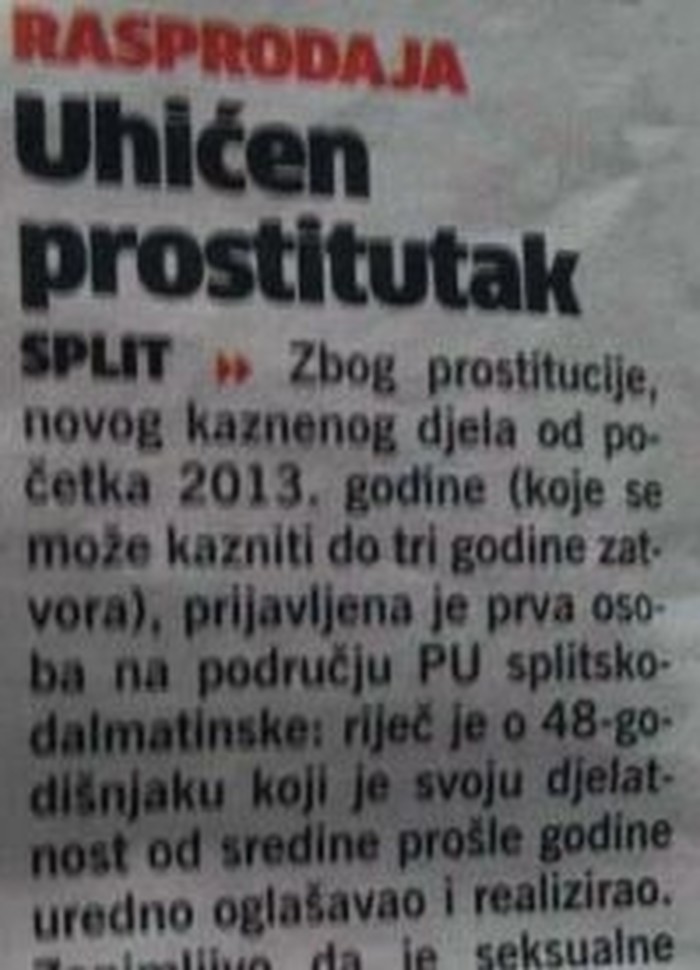 Uhićen PROSTITUTAK