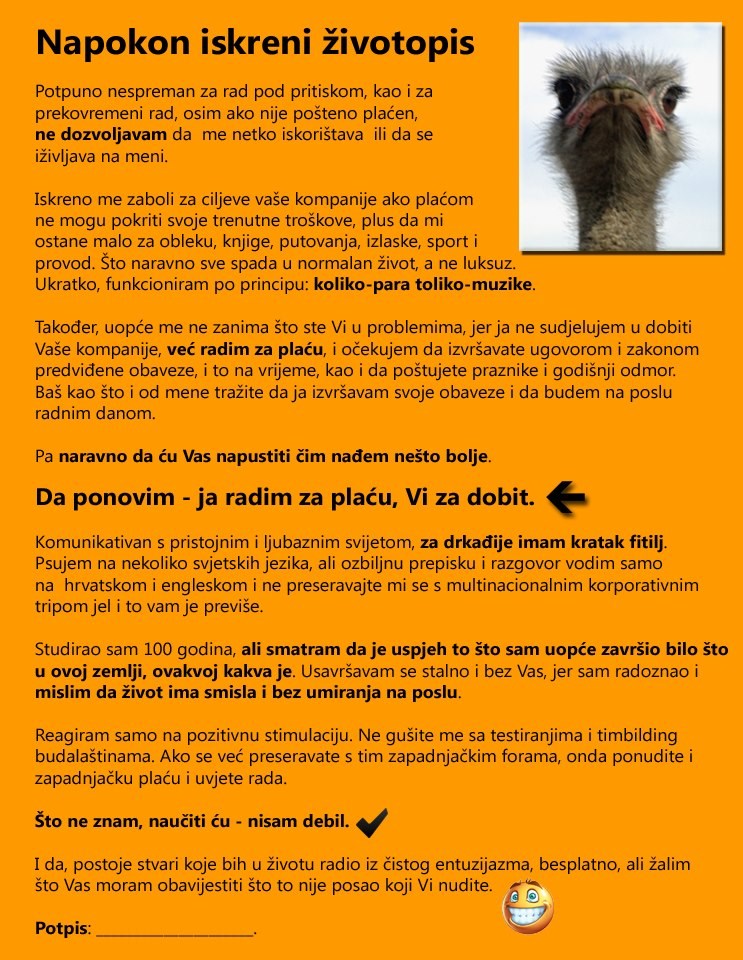 Najiskreniji životopis na svijetu