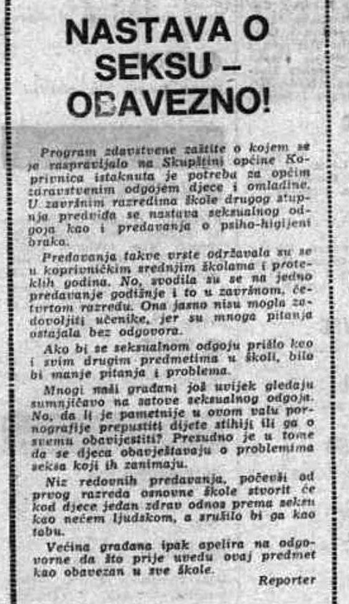 Dokaz da zdravstveni odgoj nije novokomponovana umotvorina