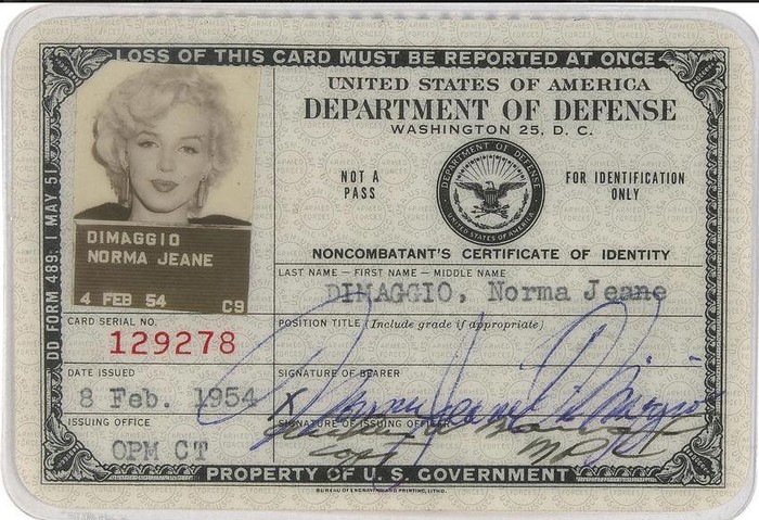 Osobna iskaznica Marilyn Monroe