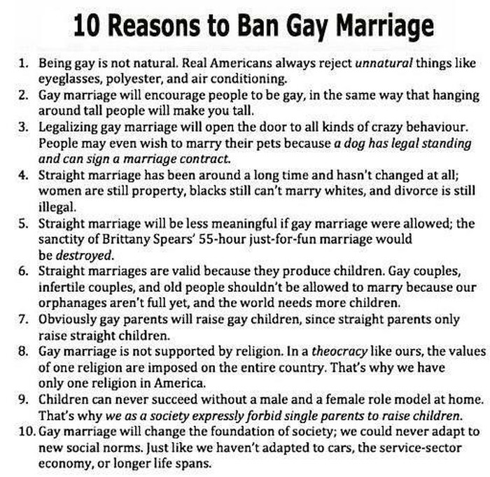 10 razloga za zabranu gay brakova