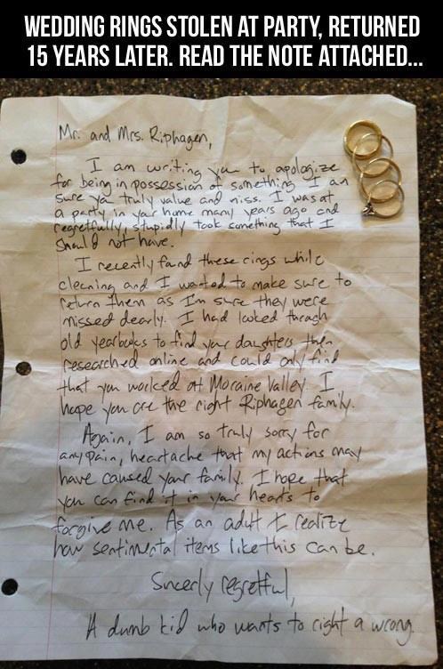 "Glupi klinac" nakon 15 godina vratio ukradeno i ispričao se