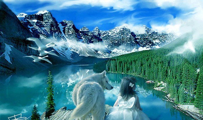Bijeli vuk i mala vila uživaju u prekrasnom pogledu