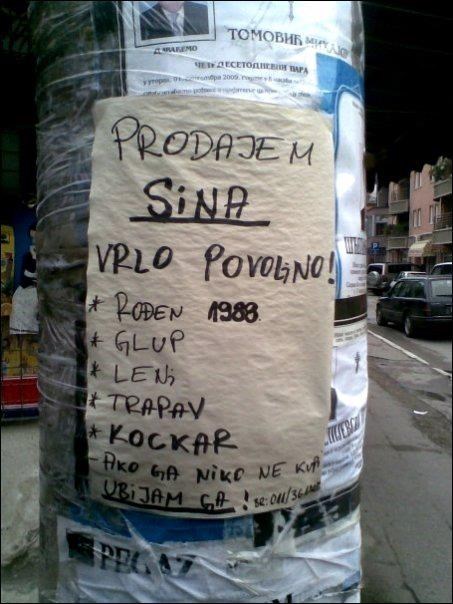 Prodaje sina - glup, lijen, trapav, kockar...