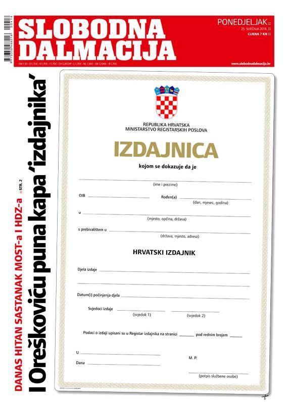 Odlična naslovnica sutrašnje Slobodne Dalmacije