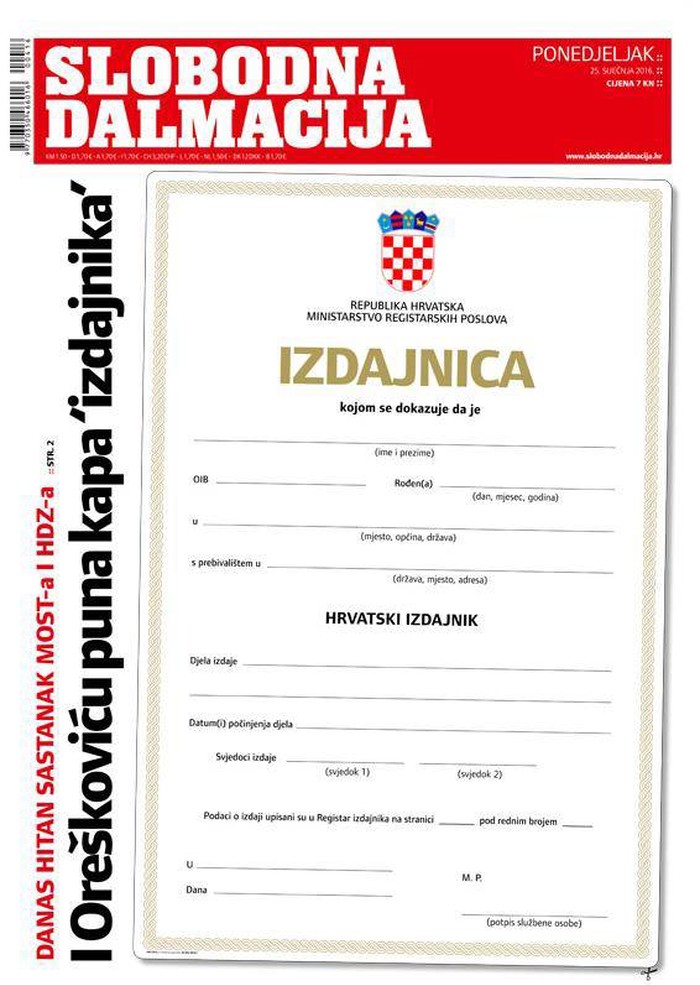 Odlična naslovnica sutrašnje Slobodne Dalmacije