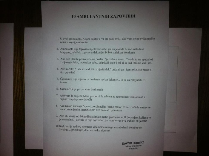 10 ambulantnih zapovjedi dr. Horvata