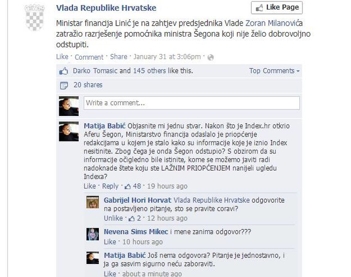 Vlada ne odgovara