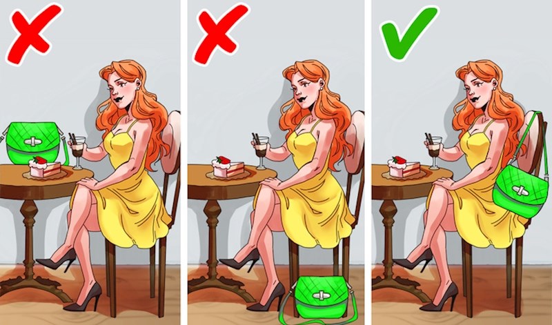 Nikad ne stavljajte torbicu na stol