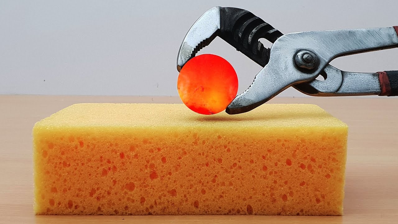EXPERIMENT Glowing 1000 degree METAL BALL vs SPONGE