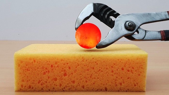 EXPERIMENT Glowing 1000 degree METAL BALL vs SPONGE