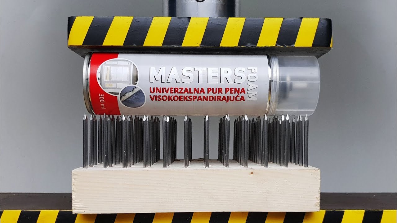 EXPERIMENT Poliuretan Foam vs Nail Bed (HYDRAULIC PRESS 100 TON)