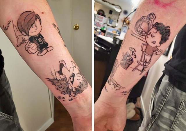 Majka je odlučila tetovirati likove svojih pet kćeri u stilu likova iz stripova o Calvinu i Hobbesu