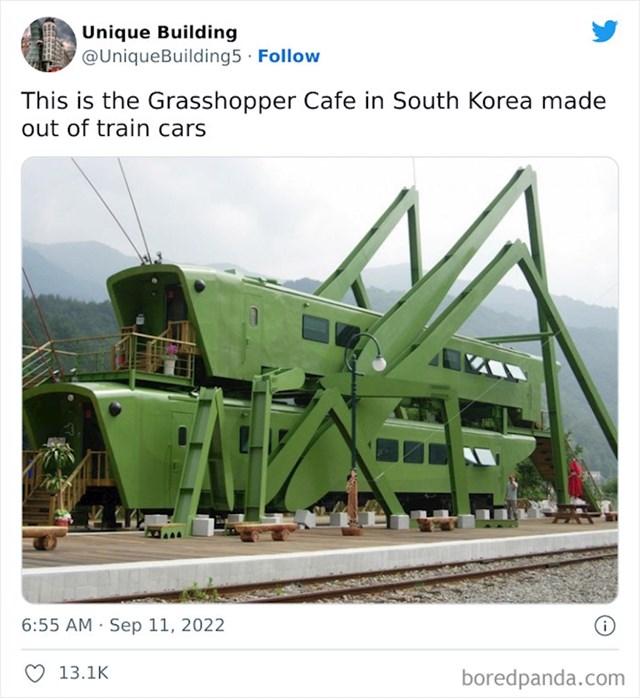 21. Kafić u Južnoj Koreji napravljen je od vagona vlaka, a izgledom podsjeća na skakavca