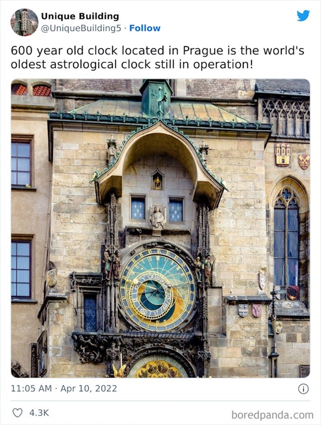 2. Sat na ovaj zgradi u Pragu star je 600 godina i predstavlja najstariji sat na svijetu koji još uvijek radi