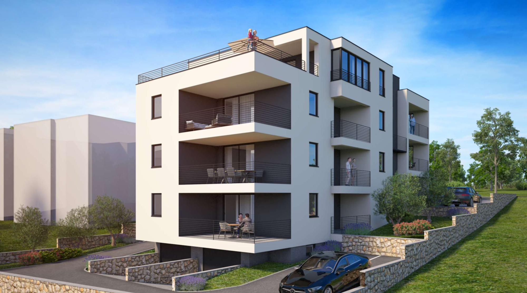 MANDRE, OTOK PAG – NOVOGRADNJA, TROSOBAN STAN NA 2. KATU S VELIKOM LOĐOM I PARKINGOM, 57,06 m²